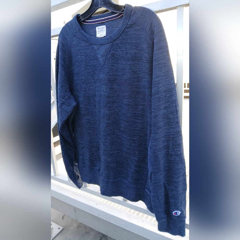 Champion Men's French Terry Crewneck Long Sleeve Shirt Navy Size XL